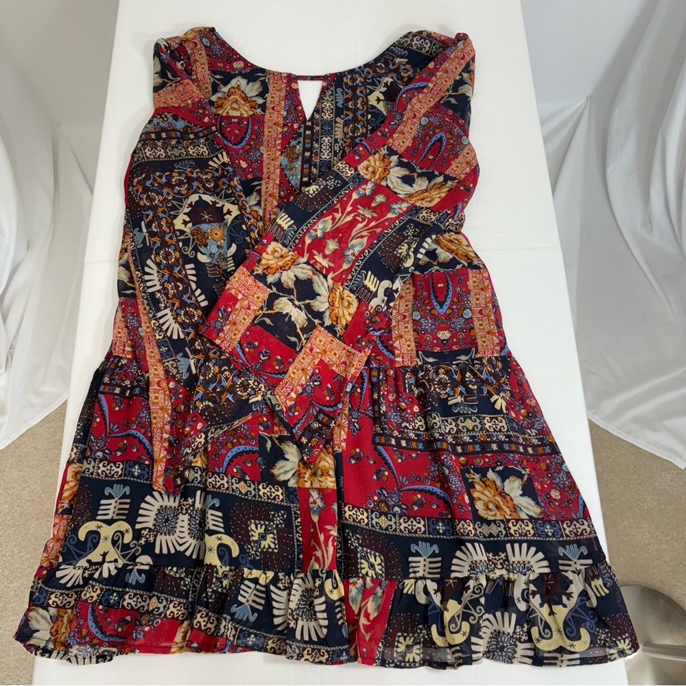 Altar’d State Women’s Boho Bell Sleeve Floral Dress Red Blue Size Medium - Picture 4 of 7